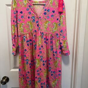 Lilly Pulitzer Pink Sundress with Bishop Sleeves and V-Neck